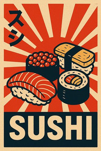 Vintage Sushi Print - Gewaagd Japans Culinair Kunstdecor