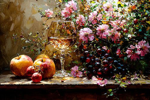 Stilleven bloemen en fruit decor