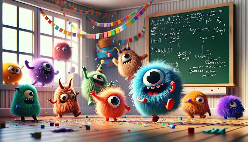 Monsterklasse feiert bunten Mathespaß im Klassenzimmer von artefacti