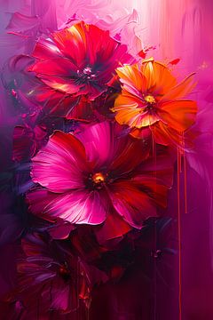 Kleurrijke abstracte bloemen kunst op canvas van De Muurdecoratie