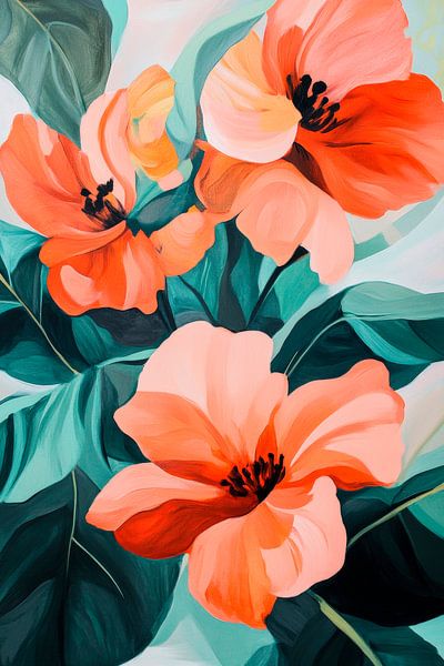 Blühende Pfingstrosen in Pastellfarben von Poster Art Shop