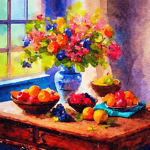 Stilleven met kleurrijke bloemen