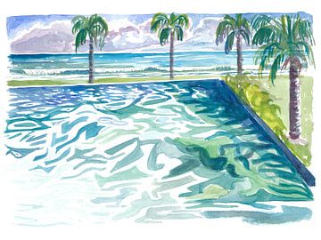 Infinity zwembad met tropisch zeezicht en golven van Markus Bleichner