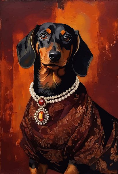 Chien teckel en robe victorienne par MIROKKU