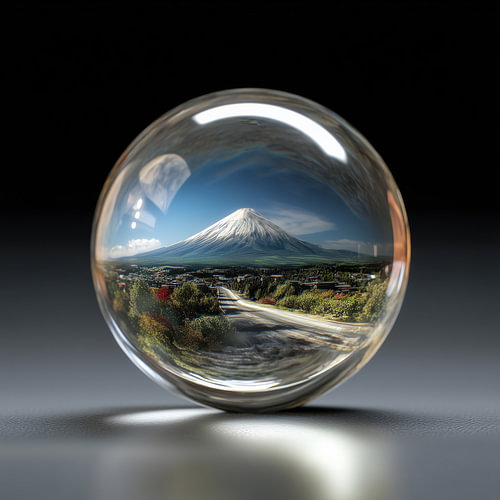 Berg Fuji met blauwe lucht in glazen bol