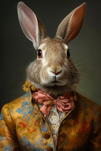 Chic rabbit portrait in a golden coat by But First Framing