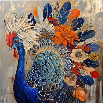 Peacock in Blossom | Peacock Artwork by Wonderful Art