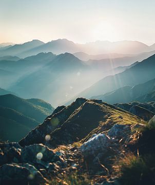 Stralende bergen: Magie van de Alpen van fernlichtsicht