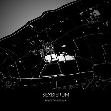 Zwart-witte landkaart van Sexbierum, Fryslan. van Rezona