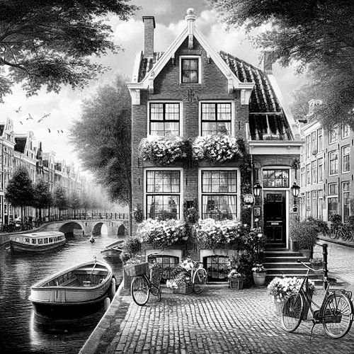 Huisje aan het kanaal in Amsterdam AI