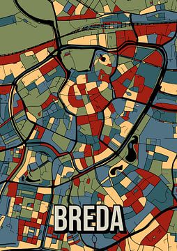 Breda: Kleurrijk stadsplan Plattegrond in vintage stijl van Jorn van Hezik
