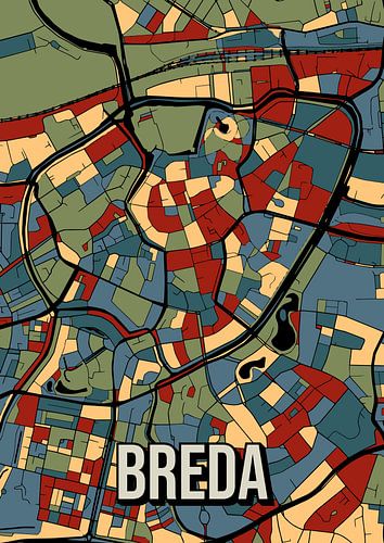 Breda: Kleurrijk stadsplan Plattegrond in vintage stijl