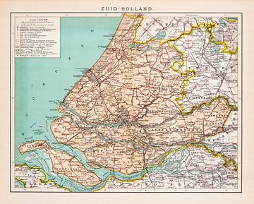 Vintage kaart Provincie Zuid - Holland ca. 1900 van Studio Wunderkammer