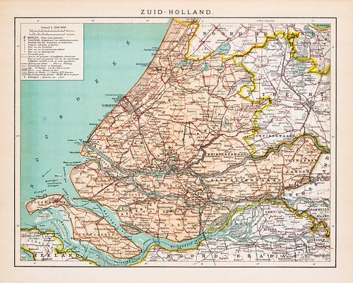 Vintage kaart Provincie Zuid - Holland ca. 1900