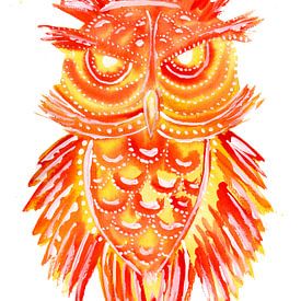 Tatouage tribal de hibou rouge sur Sebastian Grafmann