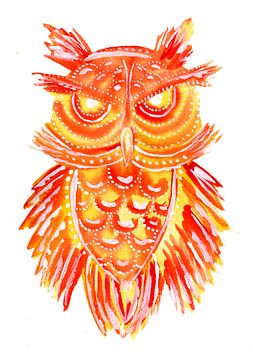 Rode Uil Tribal Tattoo van Sebastian Grafmann