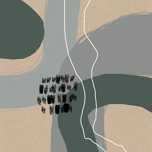 Abstracte cirkels in pastelgroen, grijs, blauw, zwart en wit op beige