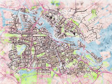 Karte von Amsterdam im stil 'Soothing Spring' von Maporia