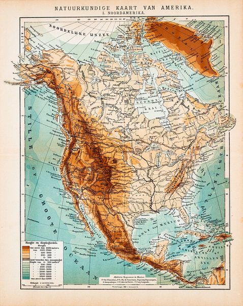 Nordamerika. Physikalische Karte, ca. 1900 von Studio Wunderkammer