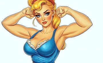 Krachtige blonde vrouw in pin-up stijl van Frank Heinz