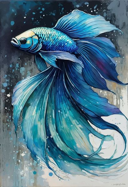 Betta Fisch - Blau und Weiß von MIROKKU