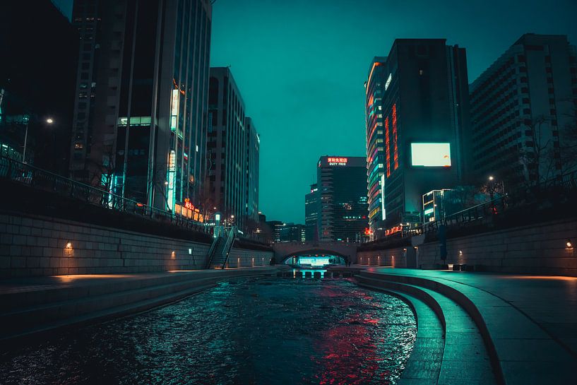 Cheonggyecheon river in the centre of Seoul by Mickéle Godderis