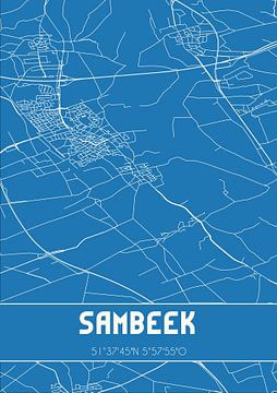 Blauwdruk | Landkaart | Sambeek (Noord-Brabant) van MijnStadsPoster