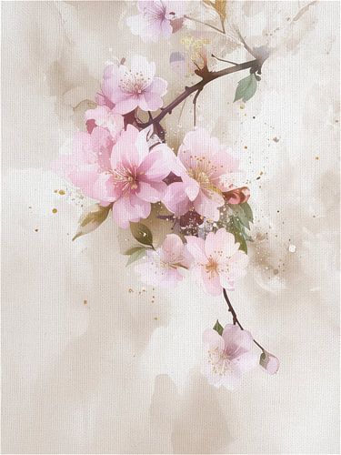Heiteres Gemälde einer blühenden Kirschblüte (Sakura)
