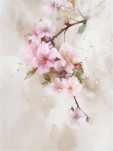 Heiteres Gemälde einer blühenden Kirschblüte (Sakura) von Studio Pieternel