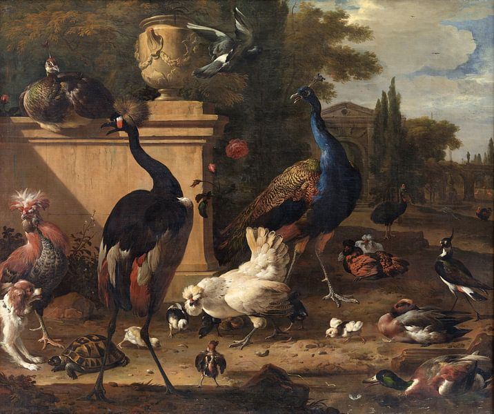 Hen ren op een landhuis, Melchior d'Hondecoeter van Meesterlijcke Meesters