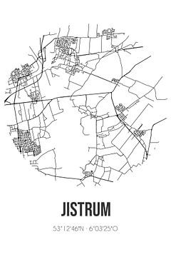 Jistrum (Fryslan) | Karte | Schwarz und weiß von Rezona
