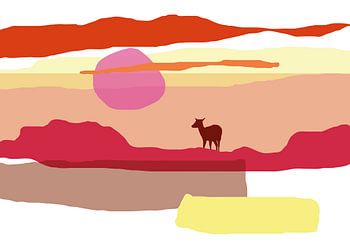 Hertje bij zonsondergang, kleurrijk, artwork