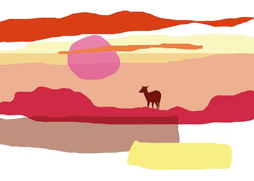Hertje bij zonsondergang, kleurrijk, artwork