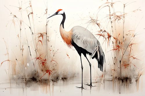 Kranich im japanischen Aquarellstil