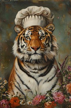 Royal Chef - Tiger amid flowers by Eva Lee