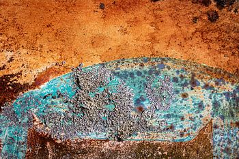 Abstrait en aqua, marron et orange.