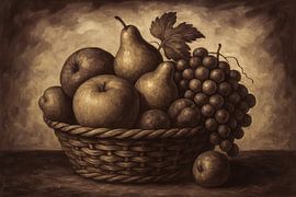 Nature morte vintage avec corbeille de fruits sur Art & Soul Creations