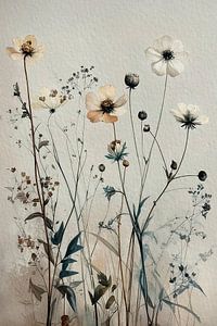 Gelassenes Gemälde von Wildblumen und Gräsern