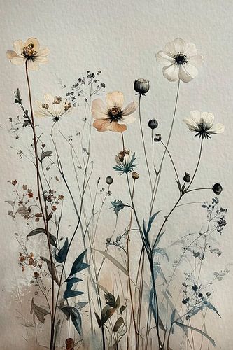 Sereen schilderij van wilde bloemen en grassen