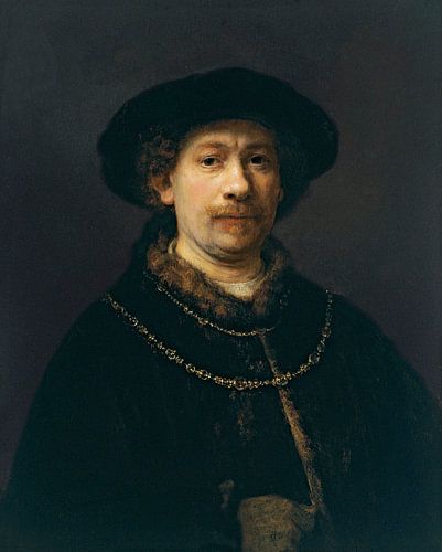 Zelfportret met hoed en twee kettingen, Rembrandt van Rijn