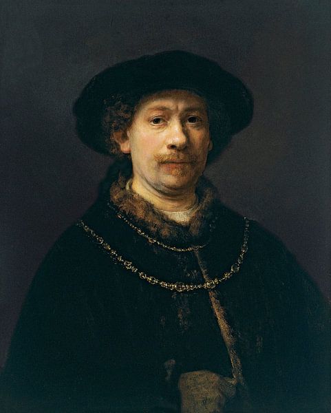 Selbstbildnis mit einem Hut und zwei Ketten, Rembrandt van Rijn von Rembrandt van Rijn
