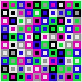 Zweihundert Quadrate (Magenta, Grün, Blau) von Wim van Amelsfoort