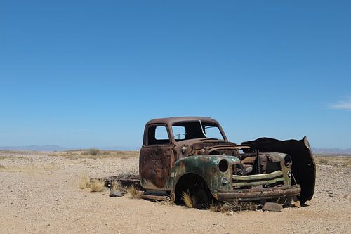 Abandoned Car Wreck in desert of Namibia