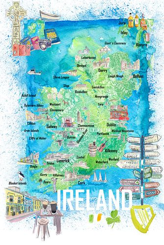 Irland Illustrierte Reisekarte mit touristischen Highlights - Signpost Edition