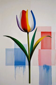 Abstract Colourful Tulip on Modern Background by De Muurdecoratie