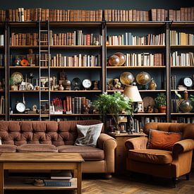 großes Wohnzimmer mit Bücherbibliothek von Animaflora PicsStock