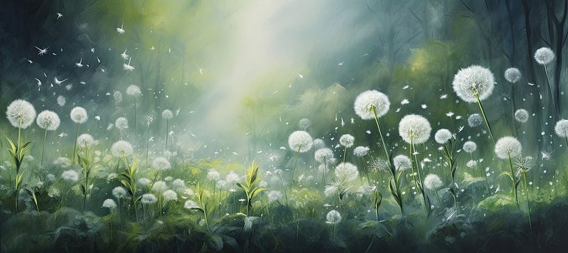 Kunst mit Löwenzahnblüten von Blickfänger Gemälde
