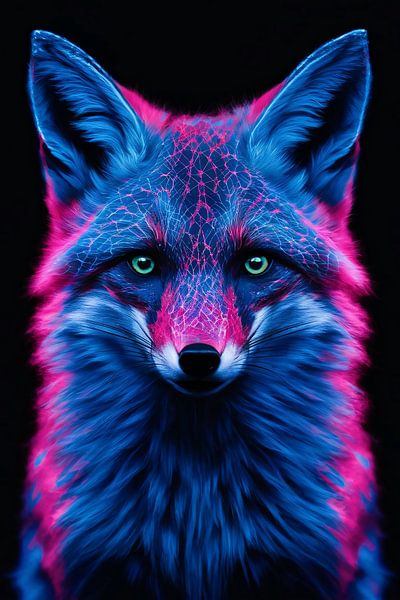 Bioluminescent fox with futuristic patterns by Art & Soul Creations