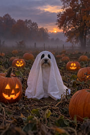 Geisterhund im Kürbisfeld – Halloween Abend von Albert Klee