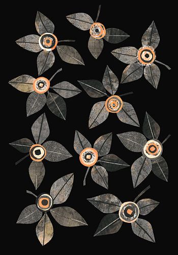 Antraciet Cantaloupe bloemen - Japandi - donkere achtergrond